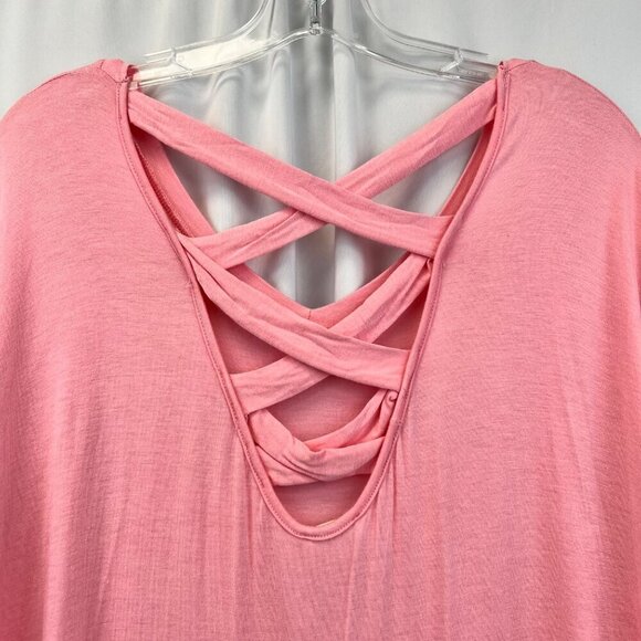 Bibi V-Neck Crisscross Back Short Sleeve Top Pink Womens Size Medium - Picture 6 of 9